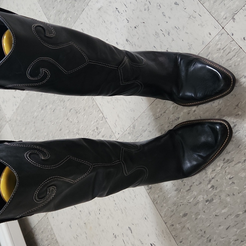 Black w/cream stitch cowboy bots - Picture 2 of 5